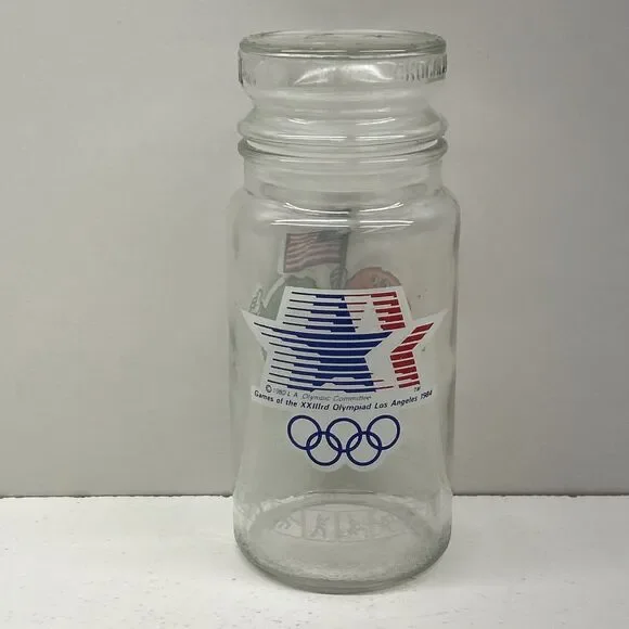 Olympics M&M's Candy Glass Jar Canister & Lid Vintage 1980s - Picture 2 of 3